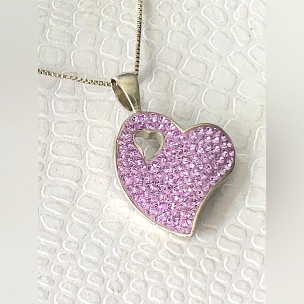 lovely Sterling Light Purple Crystal Heart Pendant Necklace